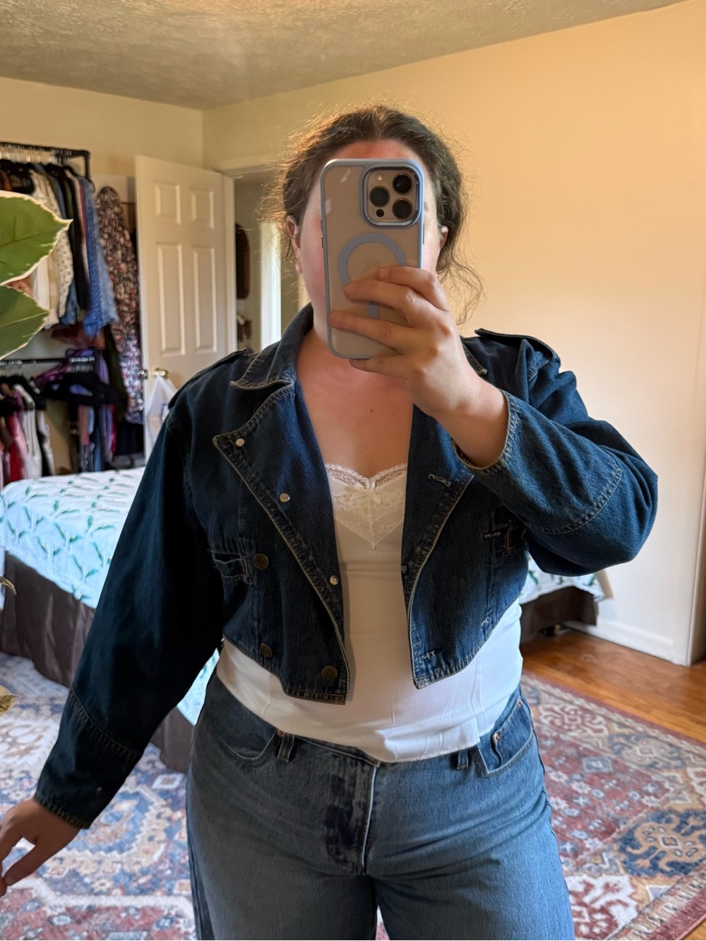 Vintage Critique medium wash denim cropped jacket